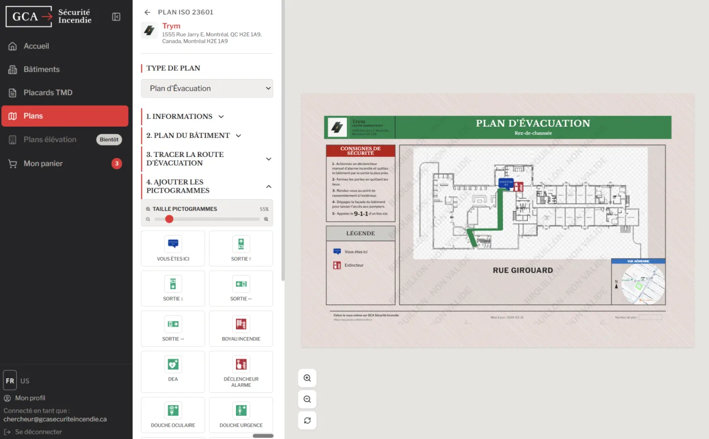 Aperçu de l'application Previo - Créez votre plan d'évacuation