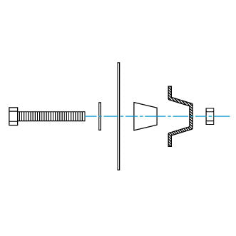 Ensemble de fixation avec espaceurs pour panneau sur poteau en « U » type 2
