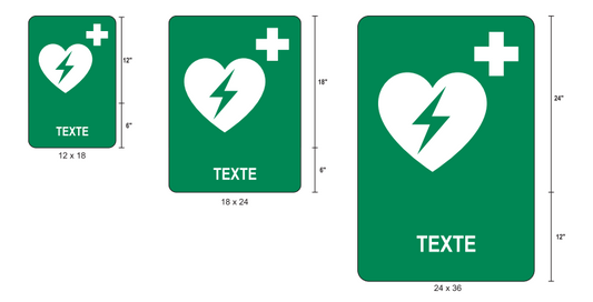 Affiche extérieure avec texte: Défibrillateur cardiaque externe automatisé (ISO 7010-E010)