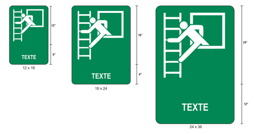 Affiche extérieure avec texte: Fenêtre de secours avec échelle de secours (ISO 7010-E016)