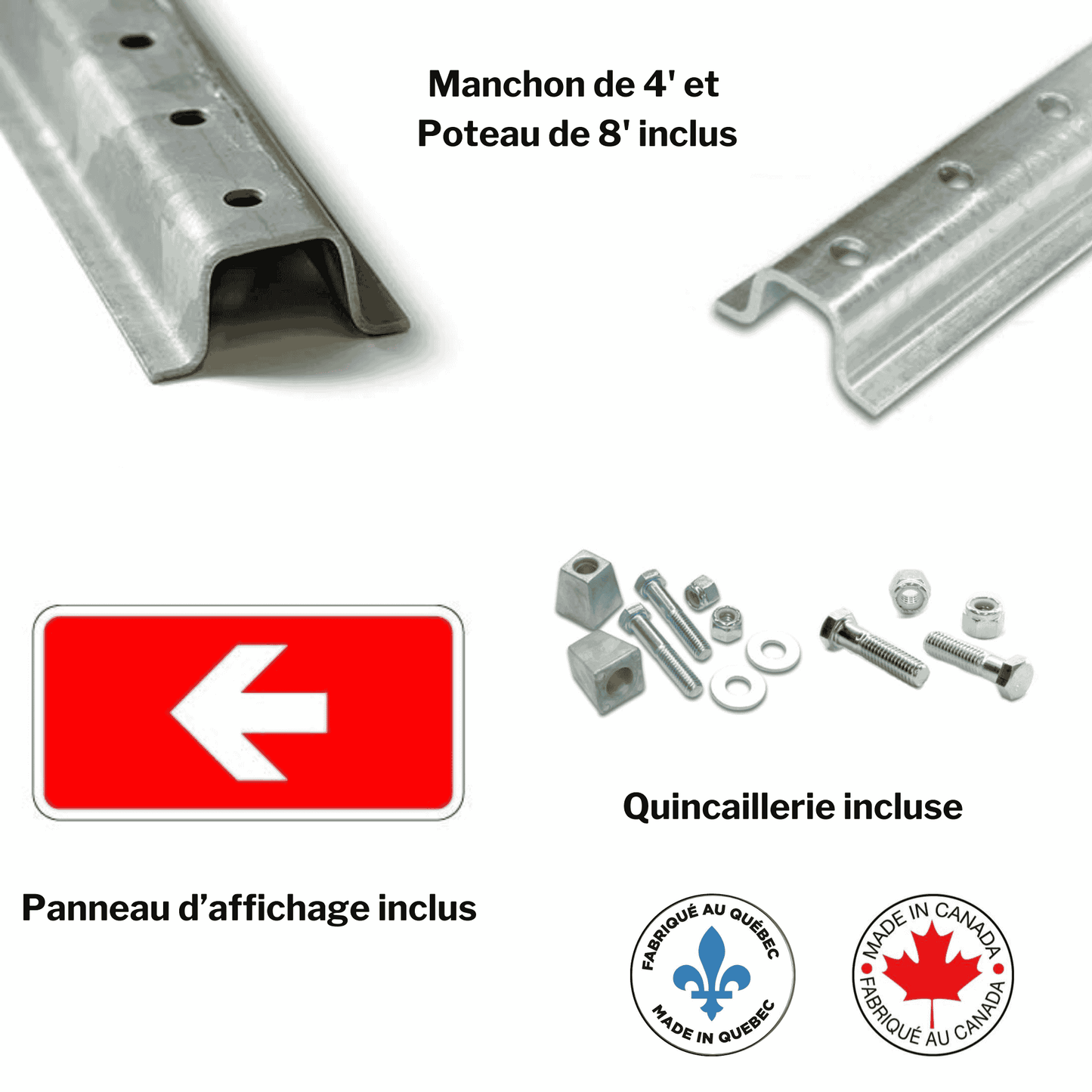 Affiche extérieure avec texte: Panneau d'aluminium indiquant une flèche pour localiser un équipement incendie (Conforme à la norme ISO 7010)