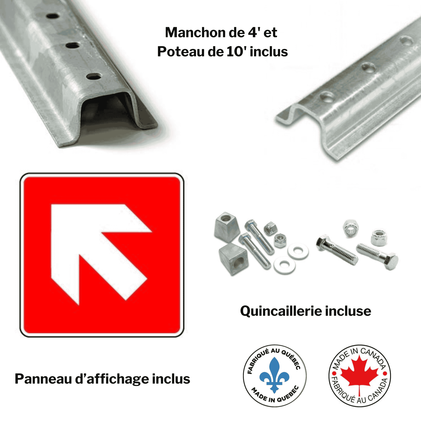 Affiche extérieure avec texte: Panneau d'aluminium indiquant une flèche pour localiser un équipement incendie (Conforme à la norme ISO 7010)